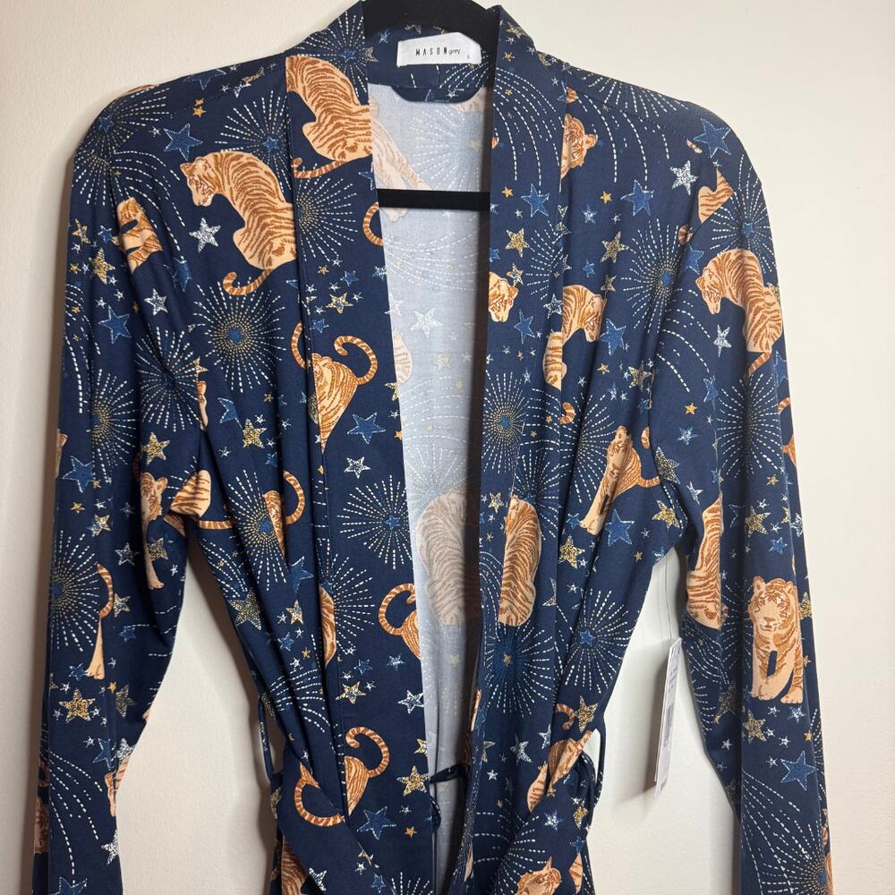 Mason Grey Della Banded Long Robe in Cosmic Jungle Print - S - NWT